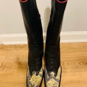 MIA Dark Brown Leather/Snakeskin Heeled Boots